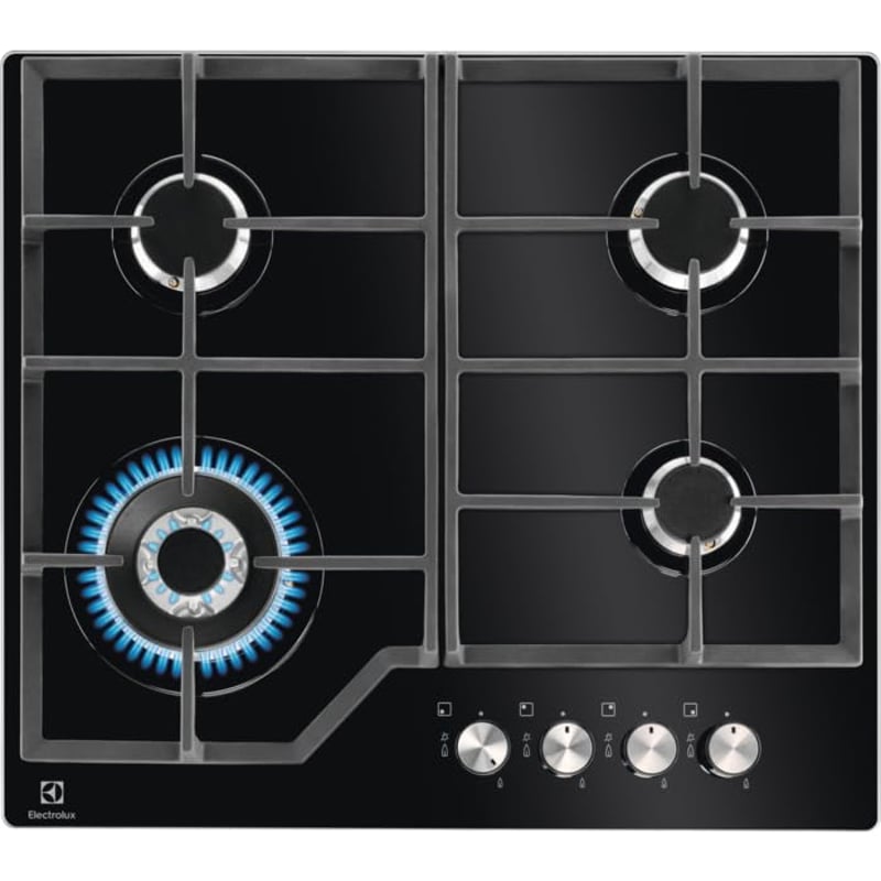 Plită pe gaz Electrolux EGM6343YAK, 60 cm, suprafață din sticlă ceramică neagră, plită pe gaz încorporabilă