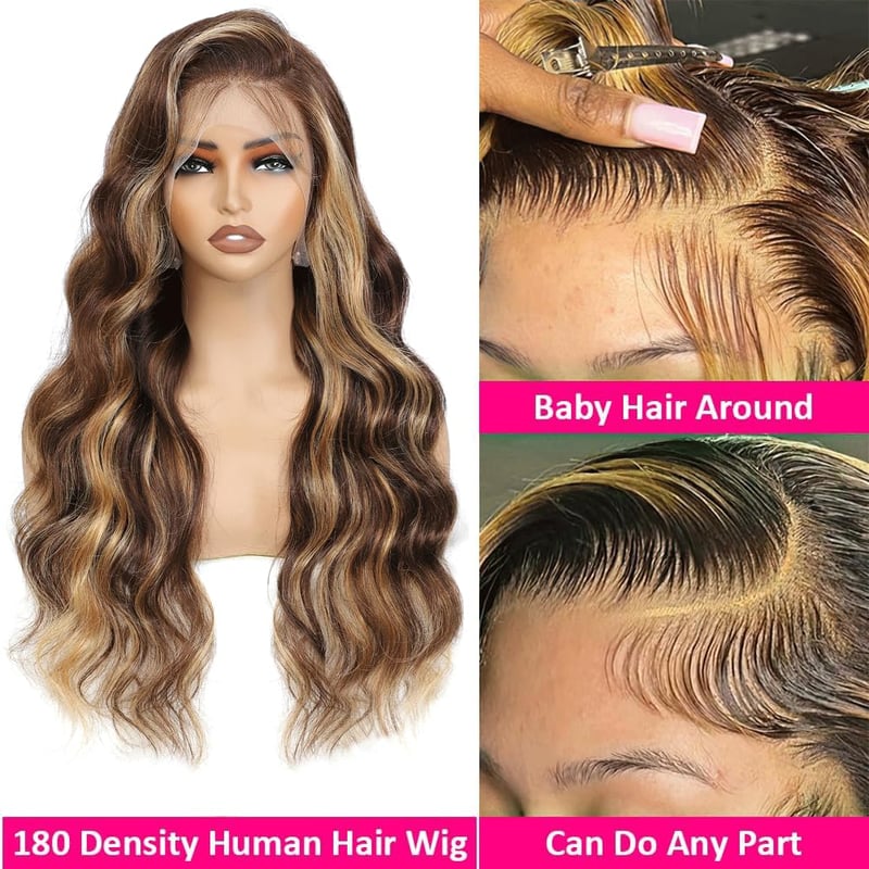 ELEE'S HAIR Ombre Highlight Paróka Valódi Brazíliai Haj, 13x4 HD Csipke Eleje 22 Hüvelyk