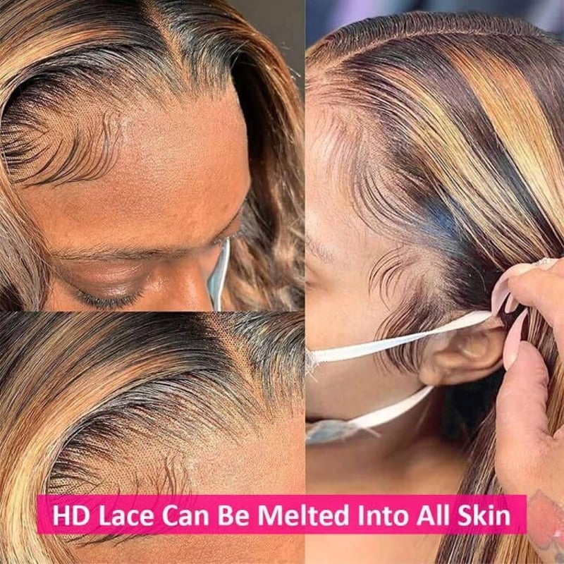 ELEE'S HAIR Ombre Highlight Paróka Valódi Brazíliai Haj, 13x4 HD Csipke Eleje 22 Hüvelyk