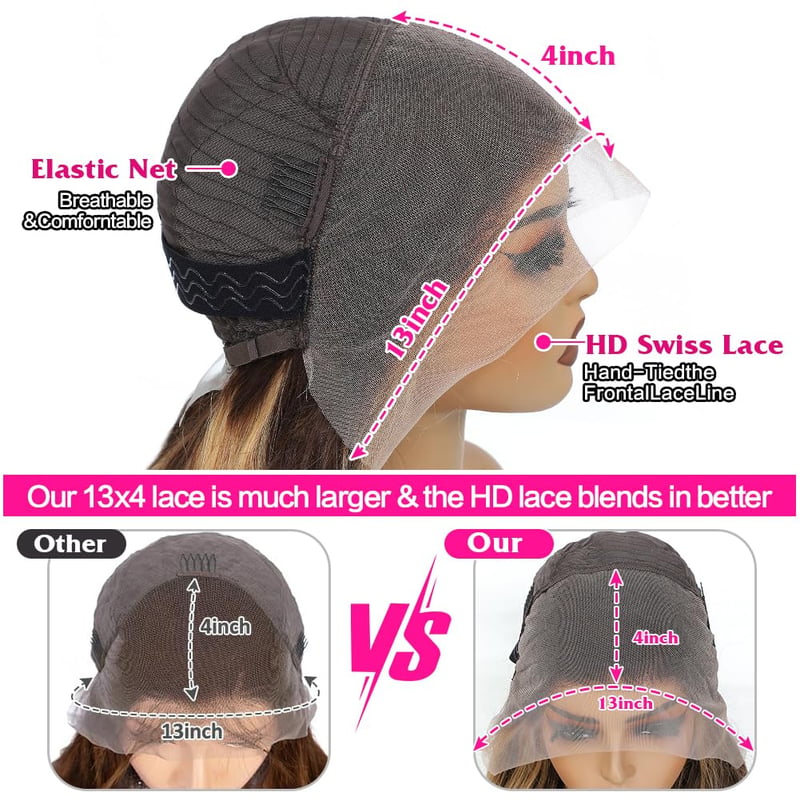 ELEE'S HAIR Ombre Highlight Paróka Valódi Brazíliai Haj, 13x4 HD Csipke Eleje 22 Hüvelyk