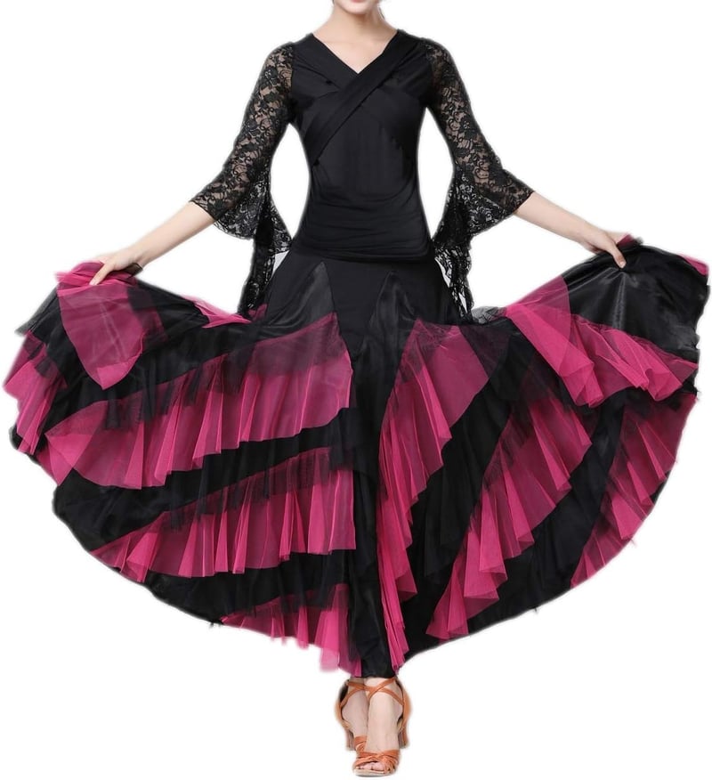 Elegant Ballroom Latin Dance Party Long Swing Tiered Skirt for Women, One Size