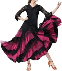 Elegant Ballroom Latin Dance Party Long Swing Tiered Skirt for Women, One Size 6