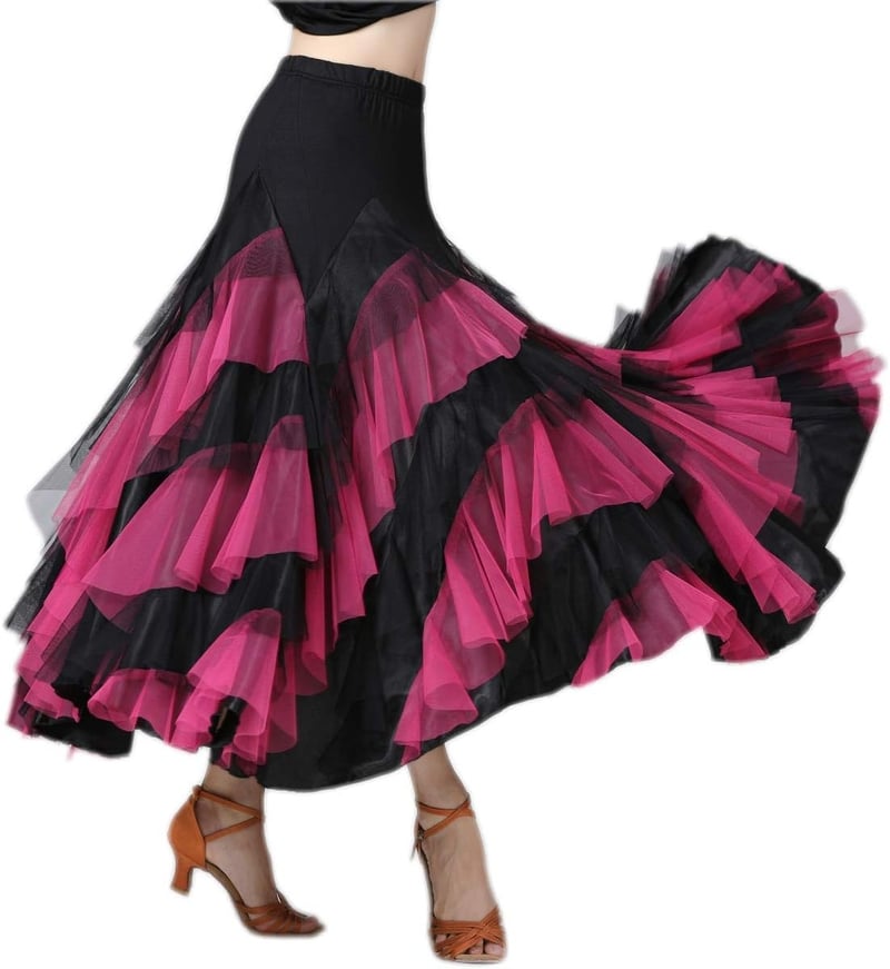 Elegant Ballroom Latin Dance Party Long Swing Tiered Skirt for Women, One Size