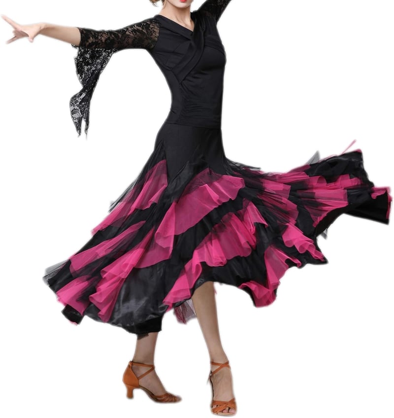 Elegant Ballroom Latin Dance Party Long Swing Tiered Skirt for Women, One Size