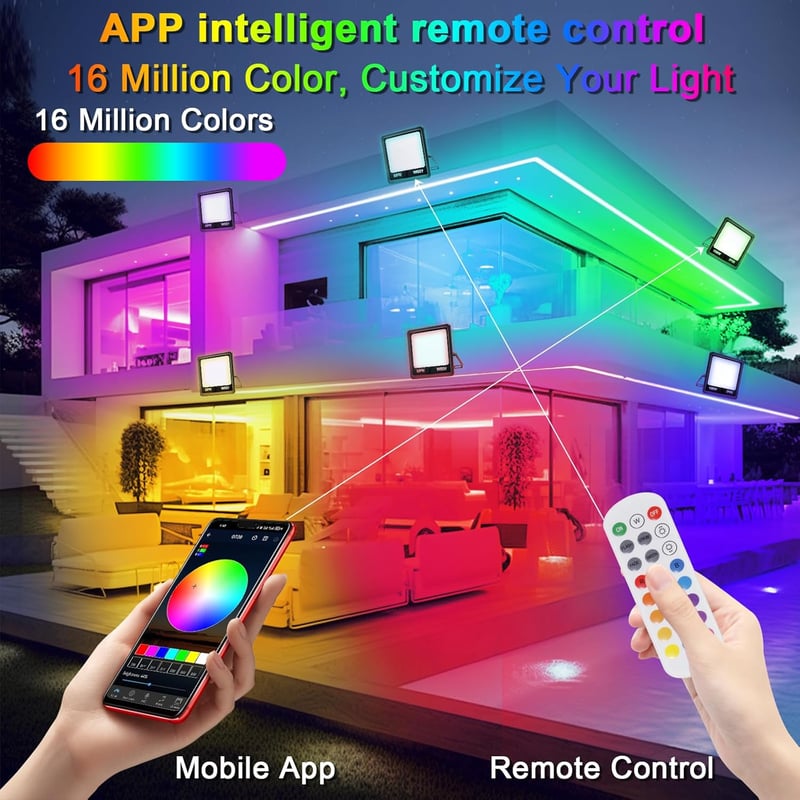 Eleganted 100W RGB LED reflektor Bluetooth távirányítóval IP66 vízálló