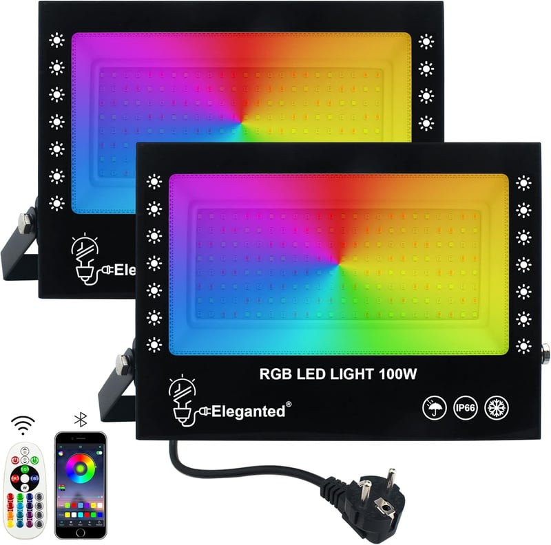 Eleganted RGB LED reflektor 2db 100W Bluetooth app vezérlés IP66 vízálló