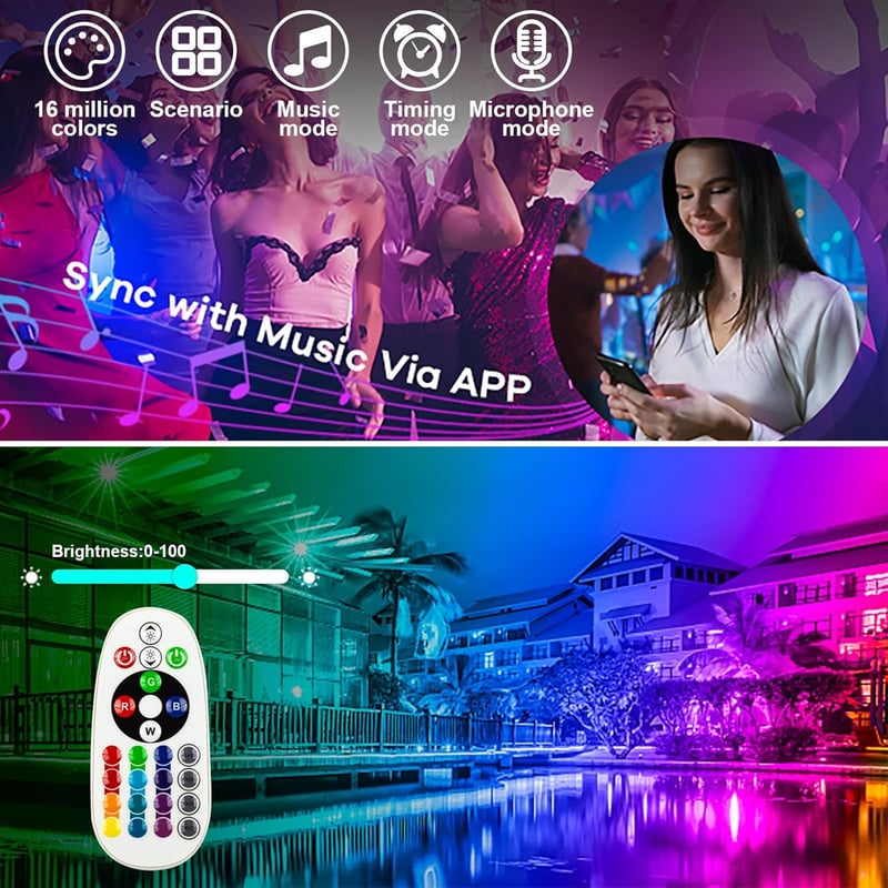 Eleganted RGB LED reflektor 2db 100W Bluetooth app vezérlés IP66 vízálló