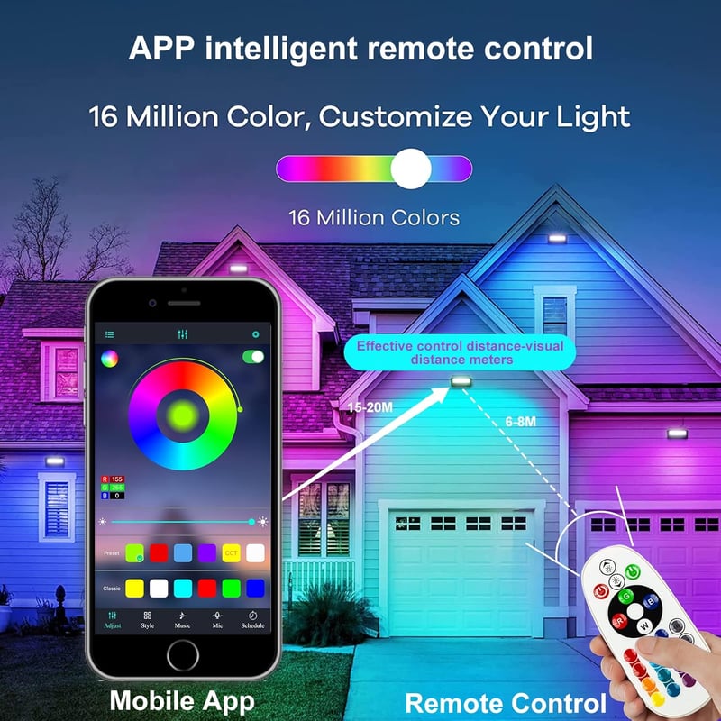 Eleganted RGB LED reflektor 2db 100W Bluetooth app vezérlés IP66 vízálló