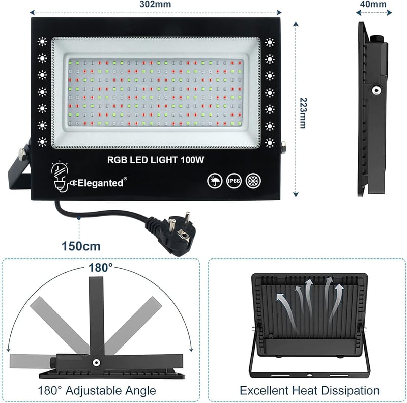 Eleganted RGB LED reflektor 2db 100W Bluetooth app vezérlés IP66 vízálló