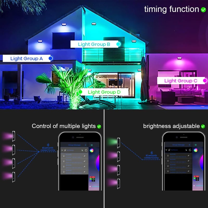 Eleganted RGB LED reflektor 2db 100W Bluetooth app vezérlés IP66 vízálló