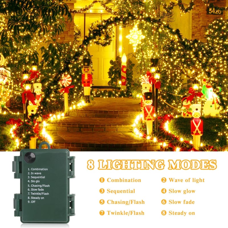 Elegear 40m 300 LED-es tündérfény, elemmel, időzítővel, 8 üzemmód, IP44