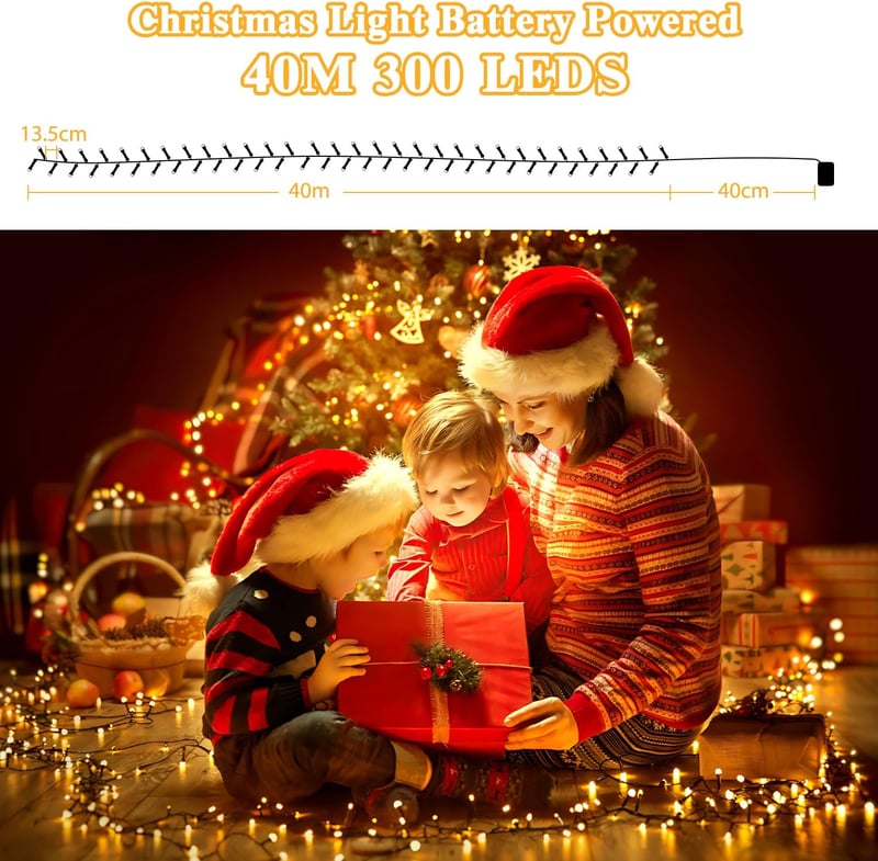 Elegear 40m 300 LED-es tündérfény, elemmel, időzítővel, 8 üzemmód, IP44