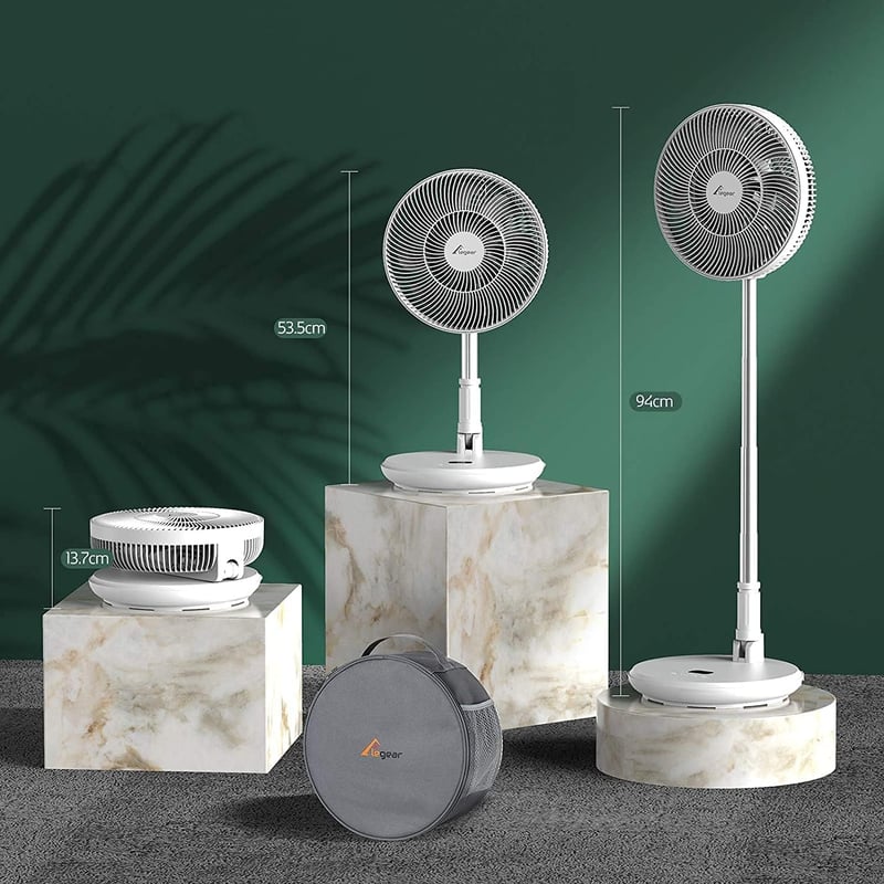 Elegear Csendes Hordozható Összecsukható Állványos Ventilátor Távirányítóval 9 Fokozat 7800mAh Akkumulátor Asztali Ventilátor 28cm