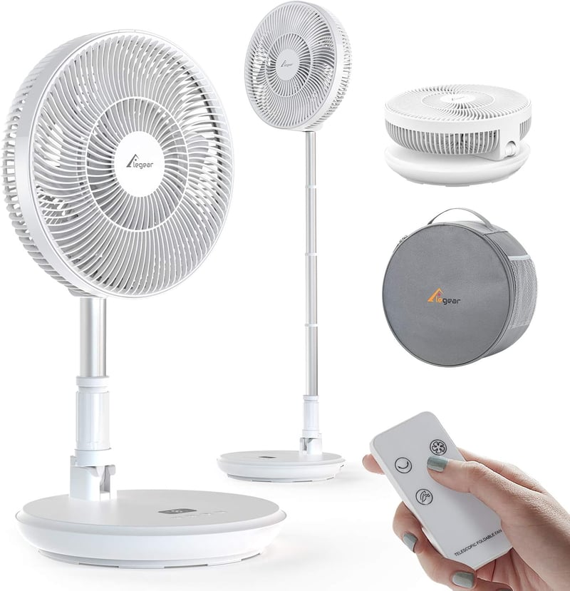 Elegear Csendes Hordozható Összecsukható Állványos Ventilátor Távirányítóval 9 Fokozat 7800mAh Akkumulátor Asztali Ventilátor 28cm