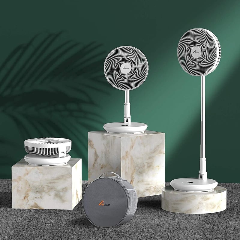 Elegear Csendes Hordozható Összecsukható Állványos Ventilátor Távirányítóval 9 Fokozat 7800mAh Akkumulátor Asztali Ventilátor 28cm
