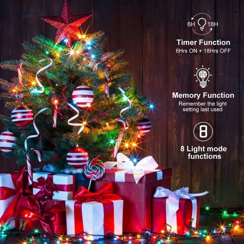 Elegear LED Fényfüzér 40m 300 LED Elemes Kültéri Beltéri Időzítővel IP44 Vízálló 8 Mód Karácsonyfa Dekoráció Kert Party