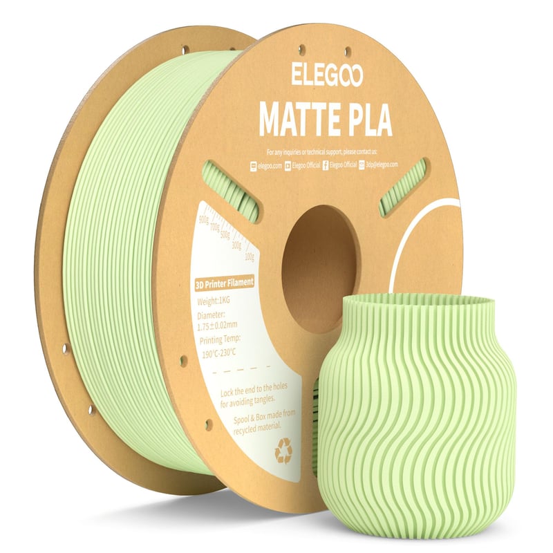 ELEGOO Matt PLA filament 1,75 mm mentovo-zelený 1 kg, filament pre 3D tlačiarne s rozmerovou presnosťou +/- 0,02 mm pre FDM tlačiarne