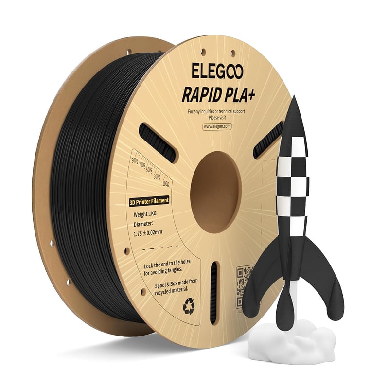 ELEGOO Rapid PLA+ 3D nyomtatószál 1,75 mm - fekete - 1 kg