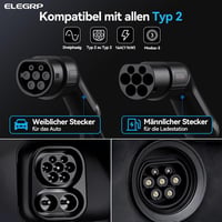 ELEGRP Type 2 elektromos autó töltőkábel 11 kW 10 m Mode 3 4