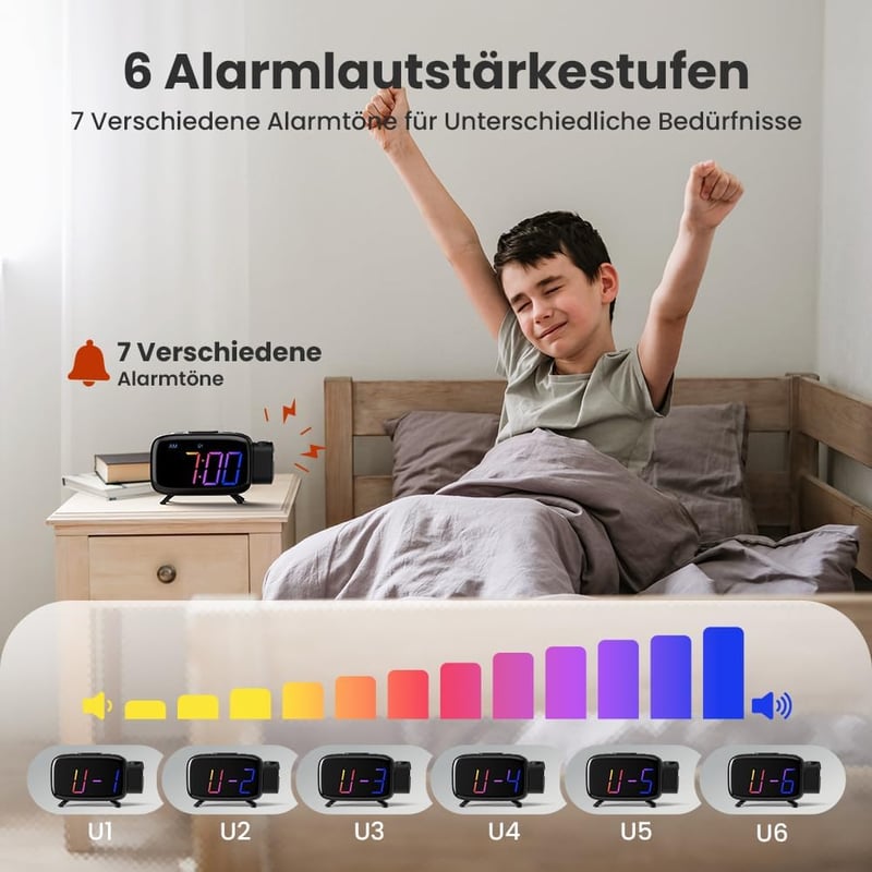 ELEHOT-Store Vetítős Ébresztőóra Rádióval, Digitális Kijelzővel és USB-C Csatlakozóval