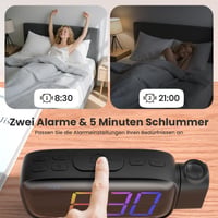 ELEHOT-Store Vetítős Ébresztőóra Rádióval, Digitális Kijelzővel és USB-C Csatlakozóval 5