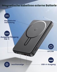 Baterie externă magnetică ELEKZONE MagSafe 12000 mAh, Powerbank QC4.0 22,5W PD20W cu încărcare rapidă USB-C 8