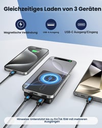 Baterie externă magnetică ELEKZONE MagSafe 12000 mAh, Powerbank QC4.0 22,5W PD20W cu încărcare rapidă USB-C 5