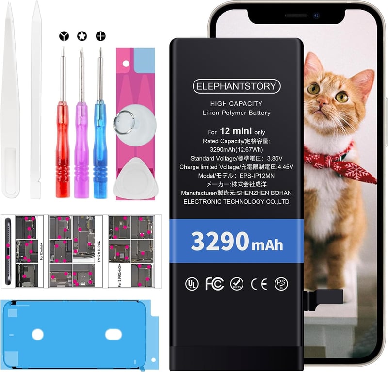 ElephantStory iPhone 12 Mini Akkumulátor 3290mAh - Nagy Kapacitású Csereakku A2399/A2400/A2398/A2176 Modellekhez Teljes Szerelőkészlettel