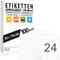 ELES VIDA Etikety 70x36 mm, 2400 ks samolepiacich prepravných štítkov, 100 listov A4, pre atramentové a laserové tlačiarne, biele nálepky na balíky 1