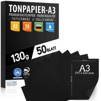 ELES VIDA farebný papier na kreslenie A3 130 g/m² sýtočierny 50 listov, tónovaný papier, ručné práce, škola, hobby, kreslenie, kriedovanie, darček, vyrobené v Nemecku 1