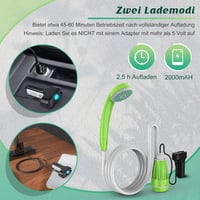 Eletorot USB-s Camping Zuhany Szivattyúval, Hordozható Kerti Zuhany 1.8m Csővel 5