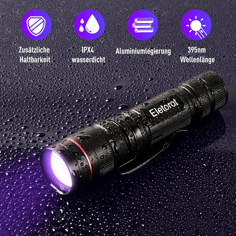 Eletorot UV LED Zseblámpa Fekete Fény Alumínium Házban