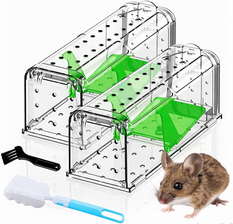 Elezenioc élő egércsapda szett 2db humánus légnyílással és tisztító kefével - Green 2pcs
