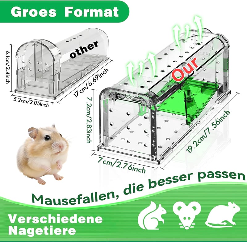 Elezenioc élő egércsapda szett 2db humánus légnyílással és tisztító kefével - Green 2pcs
