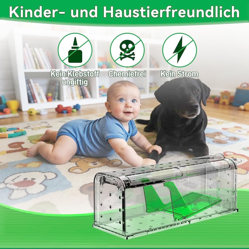 Elezenioc élő egércsapda szett 2db humánus légnyílással és tisztító kefével - Green 2pcs