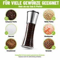 Set Elf-Family mlinaca za sol i papar, 2 komada, keramički mehanizam, podesiva krupnoća mljevenja, veliki kapacitet, ručni mlinac za sol, papar i začine, 19,2 cm 5