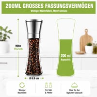 Set Elf-Family mlinaca za sol i papar, 2 komada, keramički mehanizam, podesiva krupnoća mljevenja, veliki kapacitet, ručni mlinac za sol, papar i začine, 19,2 cm 2