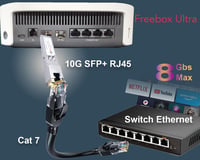Elfcam 10Gb SFP+ RJ45 Hálózati Modul Freebox Ultra Kompatibilis, 10Gbase-T 30m Hatótávolság, 5m Cat8 Kábellel, Univerzális Switch Adapter 6