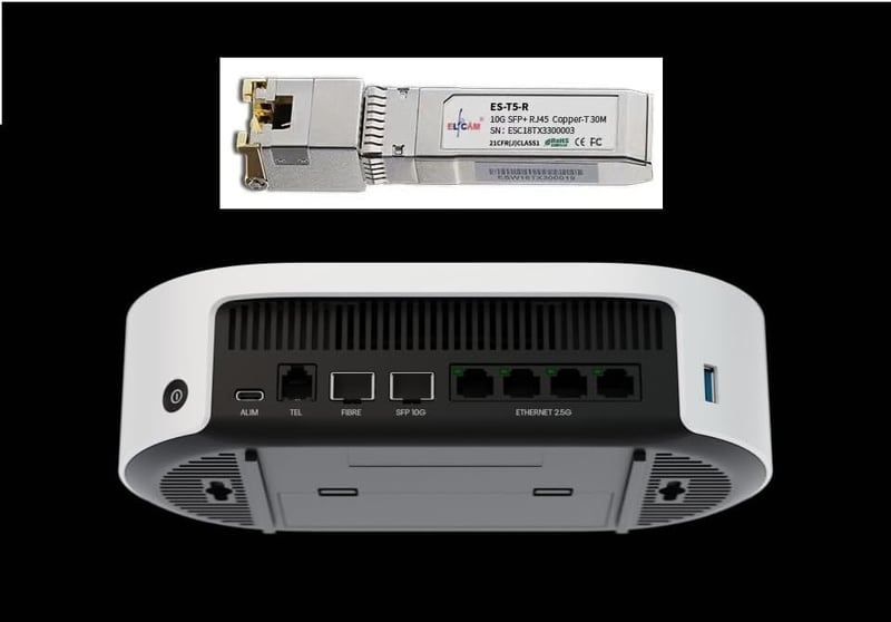 Elfcam 10Gb SFP+ RJ45 Hálózati Modul Freebox Ultra Kompatibilis, 10Gbase-T 30m Hatótávolság, 5m Cat8 Kábellel, Univerzális Switch Adapter