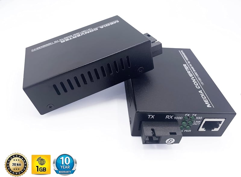 Elfcam Gigabit Ethernet Optikai Médiakonverter 10/100/1000 Mbps, Mini-GBIC (SFP), Egymodusú SC Csatlakozó, 20 KM Hatótáv, RJ45 Port