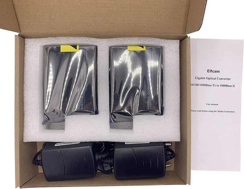 Elfcam Gigabit Ethernet Optikai Médiakonverter 10/100/1000 Mbps, Mini-GBIC (SFP), Egymodusú SC Csatlakozó, 20 KM Hatótáv, RJ45 Port