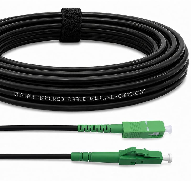 Cablu optic blindat Elfcam LC/APC - SC/APC Simplex Monomod 9/125µm OS2 FTTH, Negru, 5 m