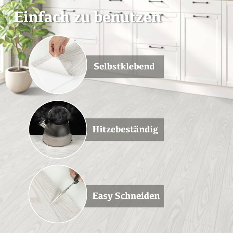 Elffloor öntapadós vinyl padló csempe, vízálló fa hatás, fehér 90x15 cm, 10 db