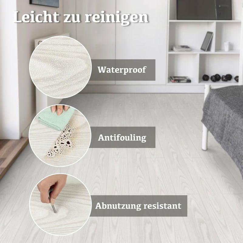 Elffloor öntapadós vinyl padló csempe, vízálló fa hatás, fehér 90x15 cm, 10 db