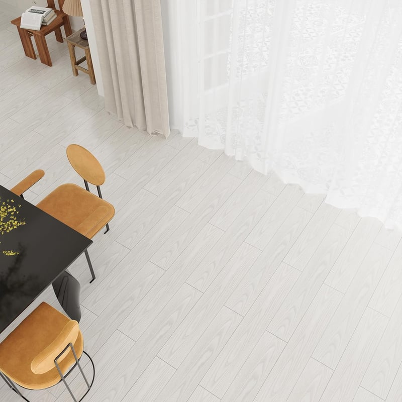 Elffloor öntapadós vinyl padló csempe, vízálló fa hatás, fehér 90x15 cm, 10 db
