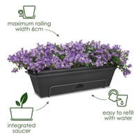Balkónový kvetináč elho Green Basics All-in-1 – listová zelená, 49x16,5 cm, na vonkajšie a balkónové použitie, s integrovanou podmiskou 3