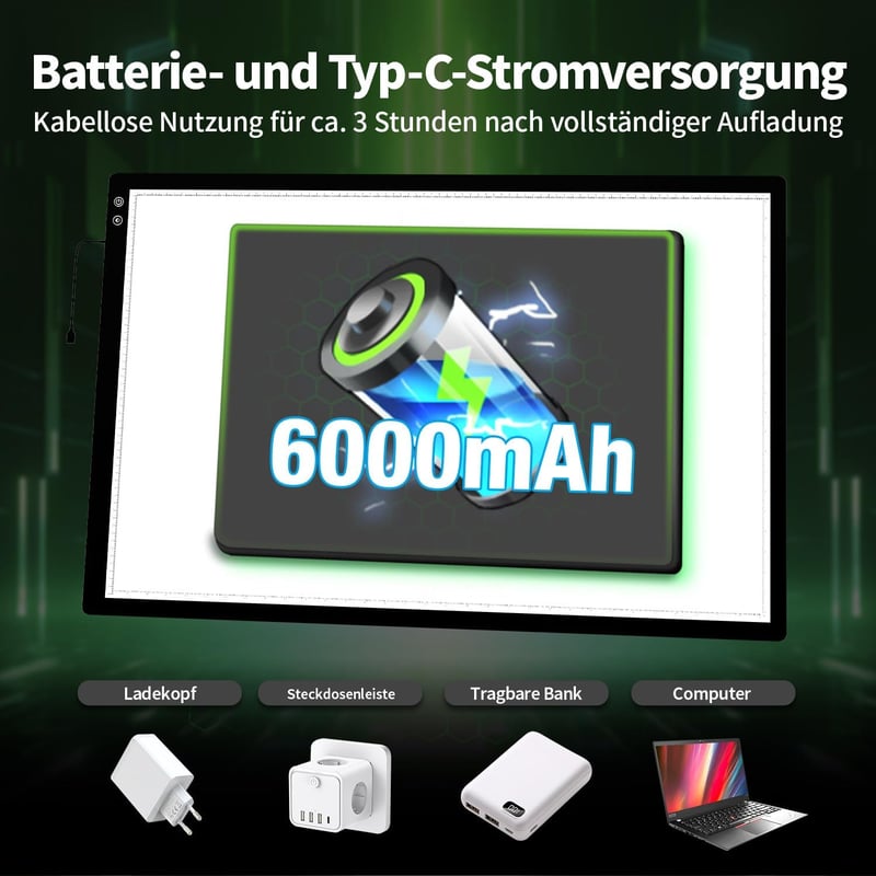 elice A1 Akkumulátoros Világító Tábla, 6000 mAh, 3 Színmódú LED, 5 Fényerőszinttel, Nagy Méretű Rajztábla Gyémántfestéshez, Vázlatkészítéshe
