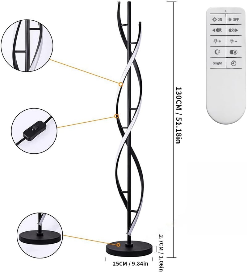 ELINKUME Dimmable LED Álló Lámpa Távirányítóval, Modern Spirál Design