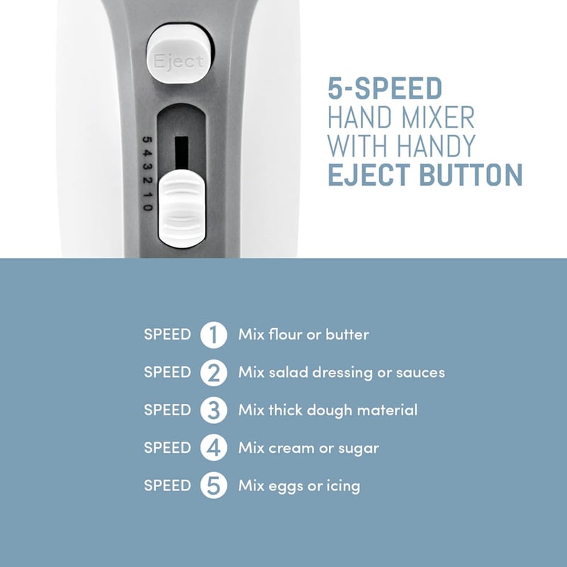 Elite Gourmet EHM-003X Elektromos Kézi Mixer 5 Fokozattal Fehér