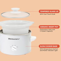 Elite Gourmet Kerámia Lassú Főzőedény 1,7L Fehér Szabályozható Hőmérséklettel 2